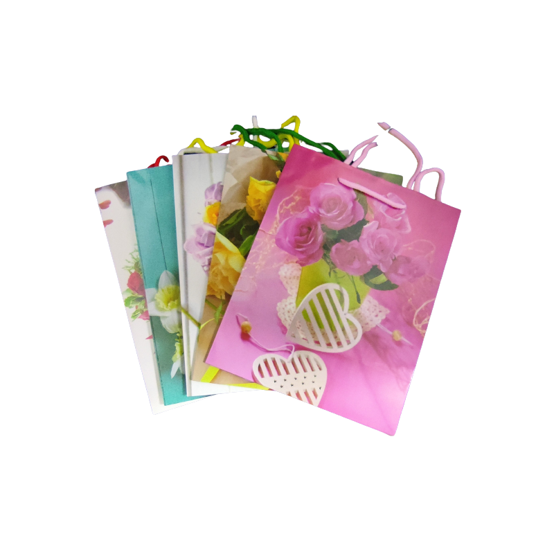 Punga cadou, 23x18x10cm, manere din sfoara, diverse imagini cu flori