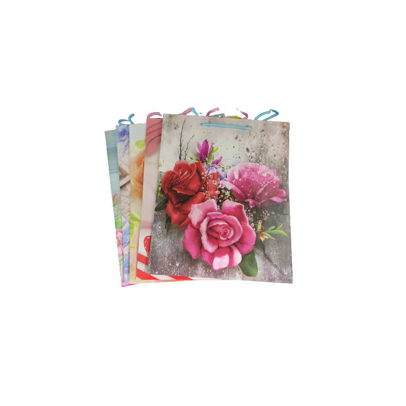 Punga cadou, 26x32x9.5cm, manere din sfoara, diverse imagini cu flori