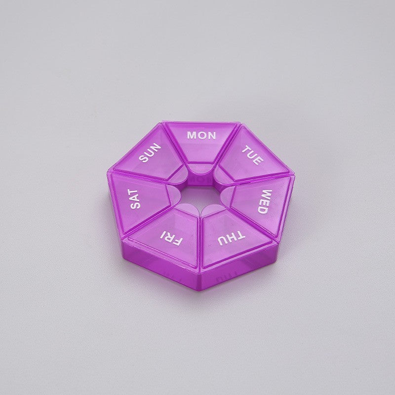 Cutie separator medicamente cu zilele saptamanii, Kaveny, Plastic, 7 compartimente, Mov