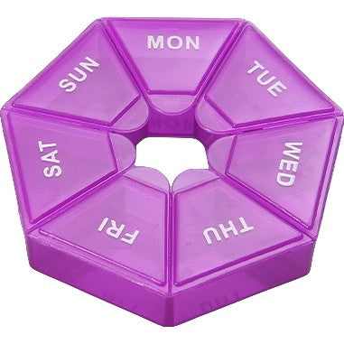 Cutie separator medicamente cu zilele saptamanii, Kaveny, Plastic, 7 compartimente, Mov