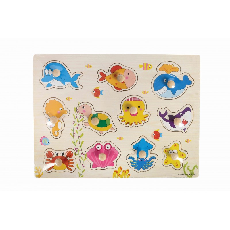 Puzzle lemn educativ - Invata animale marine, 11 piese, 3+ ani, Colorarte, A-3012