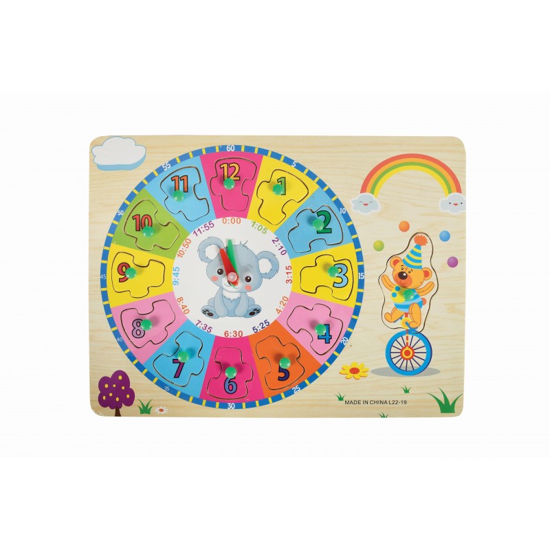 Puzzle lemn educativ - Invata ceasul, diverse modele, 13 piese, 3+ ani, Colorarte, L 22-19