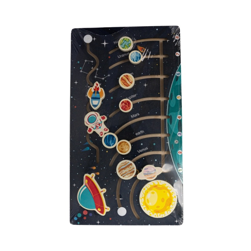 Puzzle lemn decupat - sistem solar + nave spatiale + astronaut, 400x2200mm, CNX, 8018