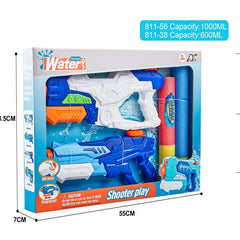Set 2x Pistol cu Apa pentru Copii, Rezervor, Pentru Piscina/Plaja, Kaveny, 6ani+, Alb/Albastru + Albastru, 1000 ML + 600 ML