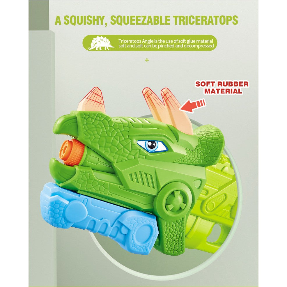 Pistol cu Apa pentru Copii, Rezervor, Pentru Piscina/Plaja, Kaveny, 6ani+, Triceratops, 3 duze, Verde, 640ML