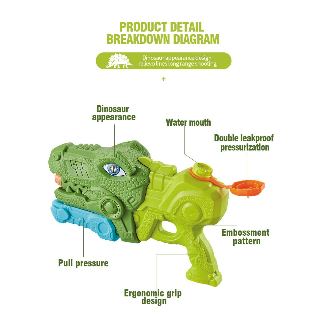 Pistol cu Apa pentru Copii, Rezervor, Pentru Piscina/Plaja, Kaveny, 6ani+, Tiranozaur, 3 duze, Verde, 660ML