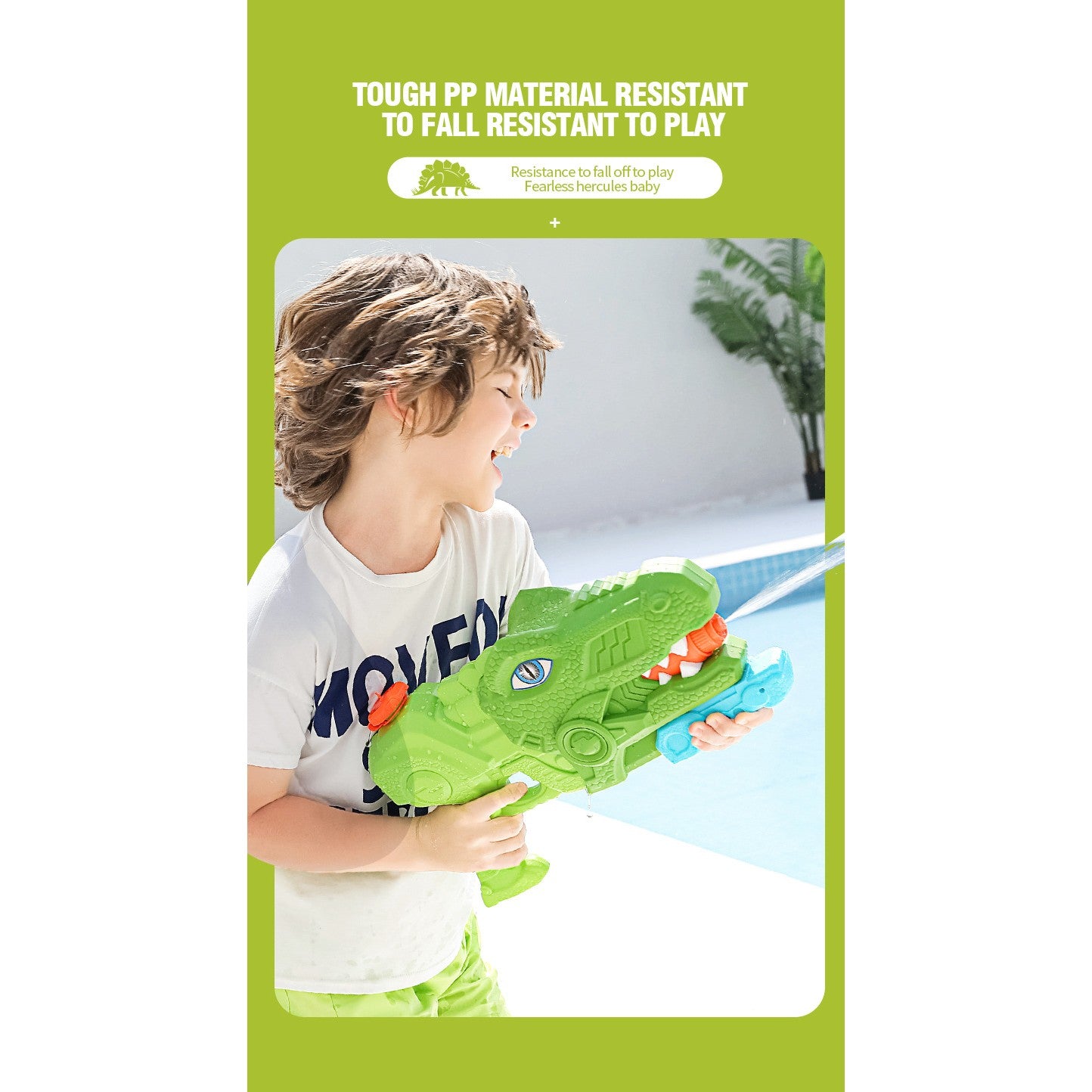 Pistol cu Apa pentru Copii, Rezervor, Pentru Piscina/Plaja, Kaveny, 6ani+, Tiranozaur, 3 duze, Verde, 660ML