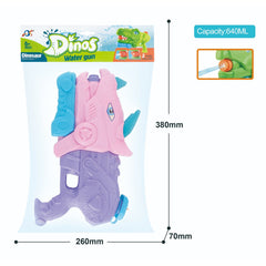 Pistol cu Apa pentru Copii, Rezervor, Pentru Piscina/Plaja, Kaveny, 6ani+, Triceratops, 3 duze, Roz, 640ML