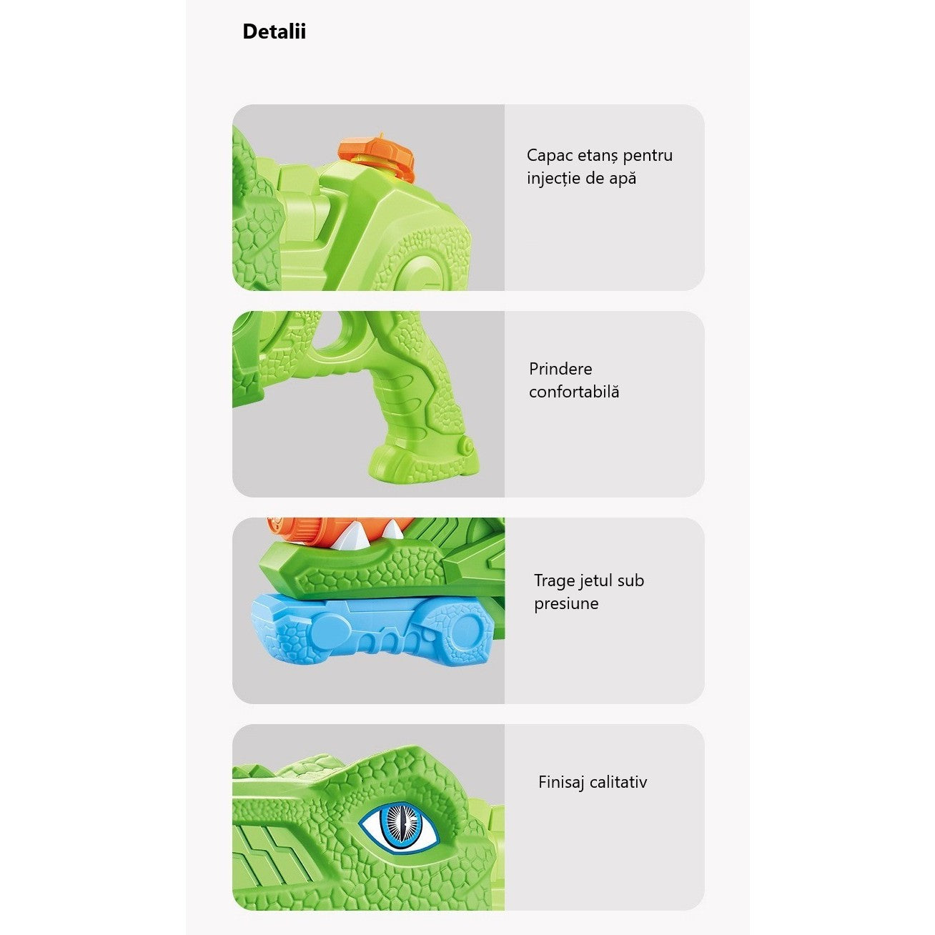 Pistol cu Apa pentru Copii, Rezervor, Pentru Piscina/Plaja, Kaveny, 6ani+, Triceratops, 3 duze, Verde, 1330ML