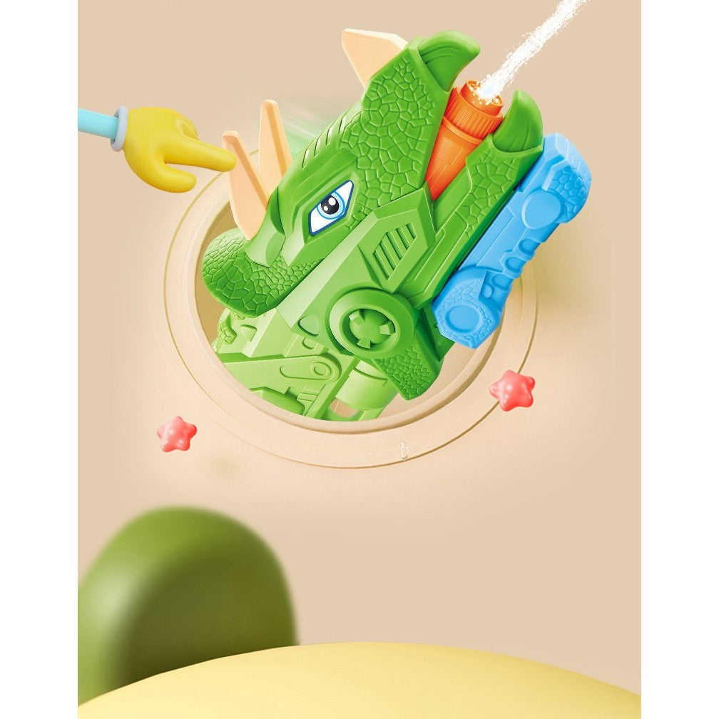 Pistol cu Apa pentru Copii, Rezervor, Pentru Piscina/Plaja, Kaveny, 6ani+, Triceratops, 3 duze, Verde, 1330ML