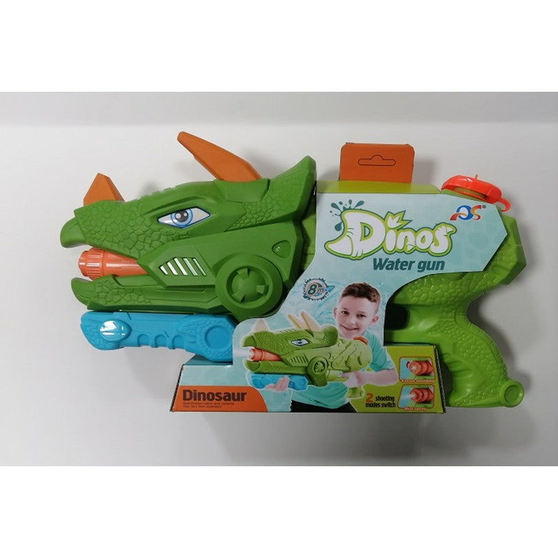 Pistol cu Apa pentru Copii, Rezervor, Pentru Piscina/Plaja, Kaveny, 6ani+, Triceratops, 3 duze, Verde, 1330ML
