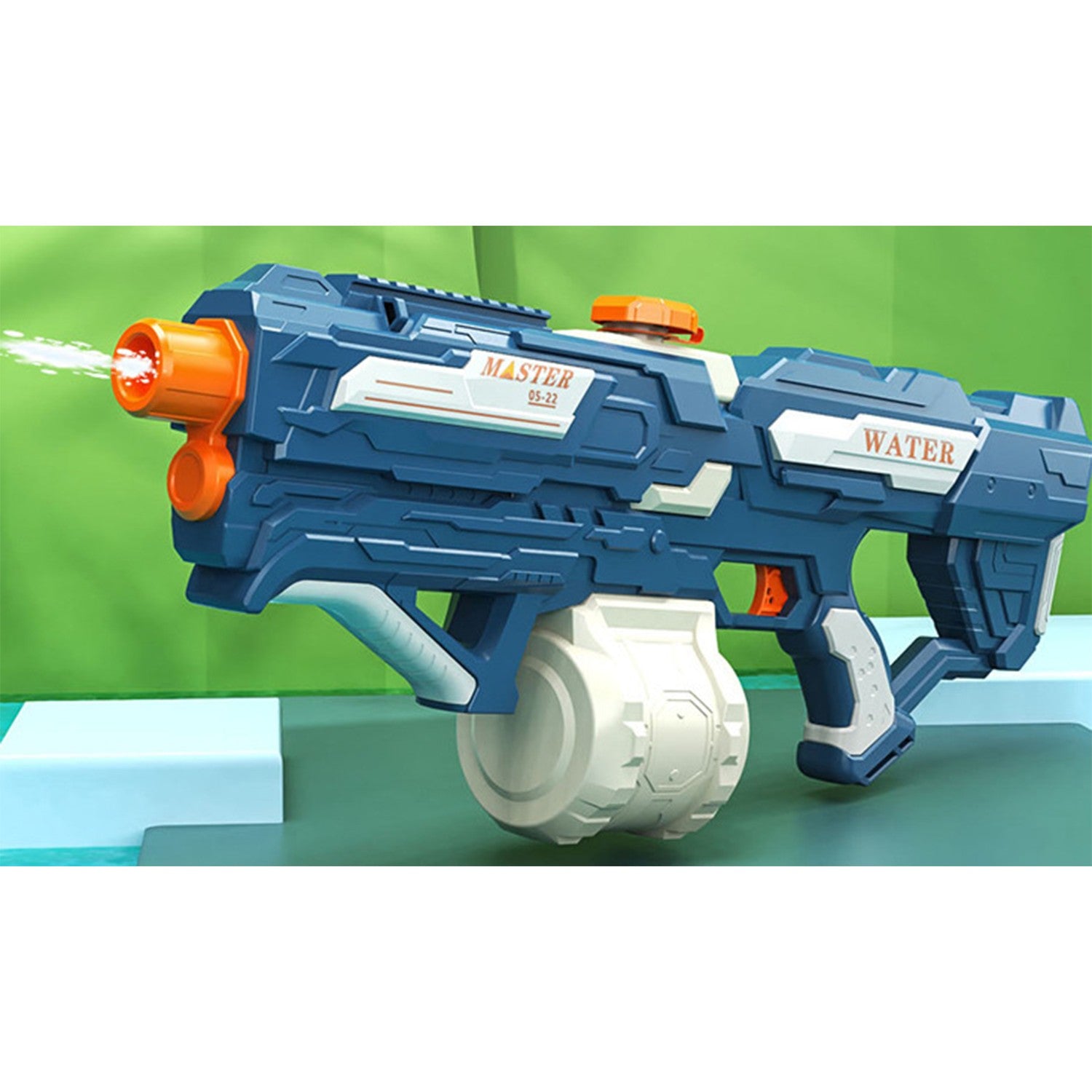 Pistol cu Apa pentru Copii, Rezervor 600ml, Kaveny, 14ani+, cu baterie 1200mAh, Electric Burst, Albastru/Alb, 1000ML
