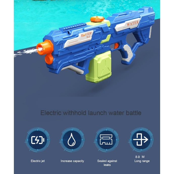 Pistol cu Apa pentru Copii, Rezervor 600ml, Kaveny, 14ani+, cu baterie 1200mAh, Electric Burst, Albastru/Verde, 800ML