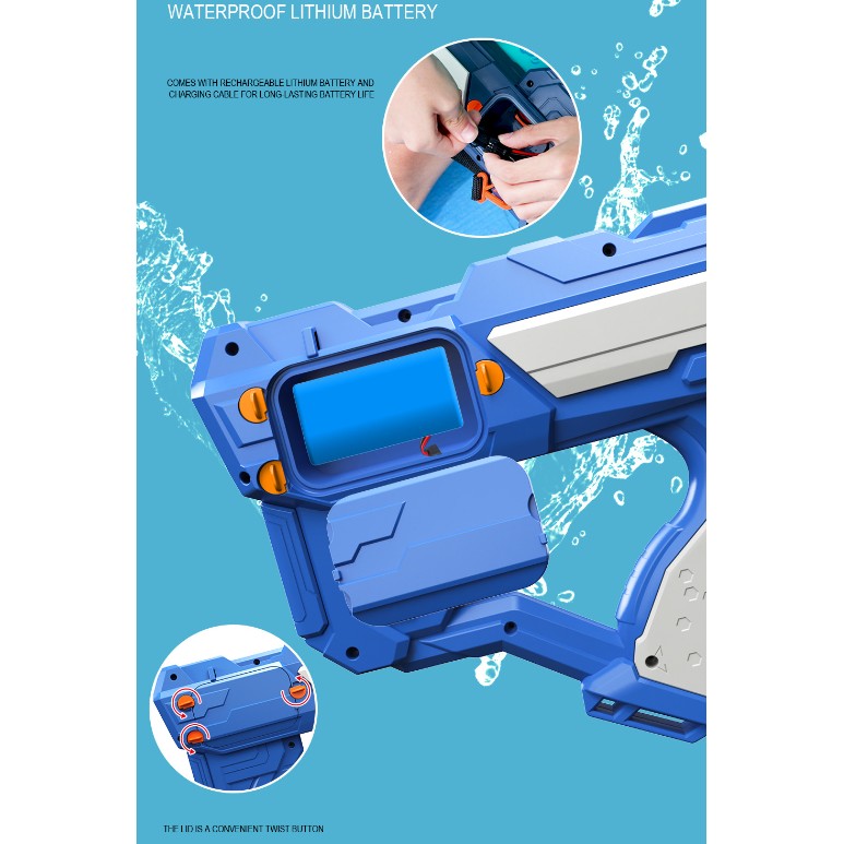 Pistol cu Apa pentru Copii, Rezervor 600ml, Kaveny, 14ani+, cu baterie 1200mAh, Electric Burst, Albastru/Verde, 800ML