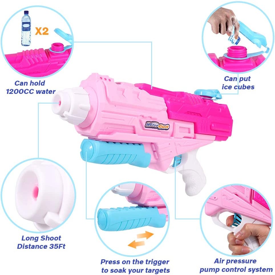Pistol cu Apa pentru Copii, Rezervor, Pentru Piscina/Plaja, Kaveny, 6ani+, Roz, 1250ML