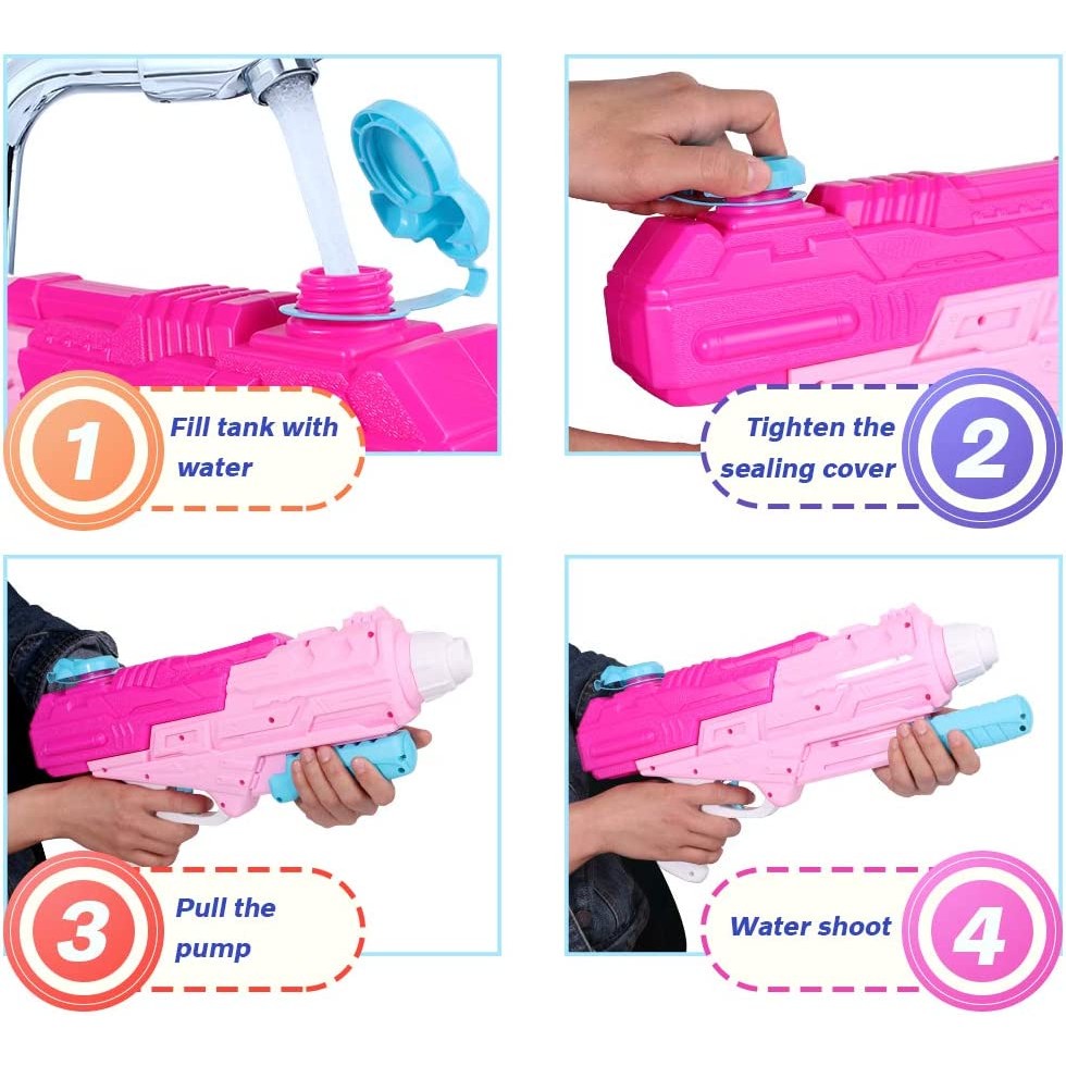 Pistol cu Apa pentru Copii, Rezervor, Pentru Piscina/Plaja, Kaveny, 6ani+, Roz, 1250ML