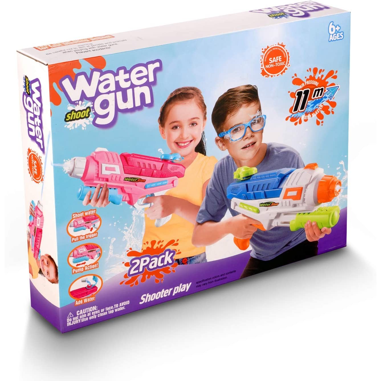 Set 2x Pistol cu Apa pentru Copii, Rezervor, Pentru Piscina/Plaja, Kaveny, 6ani+, Roz + Albastru, 600 ML
