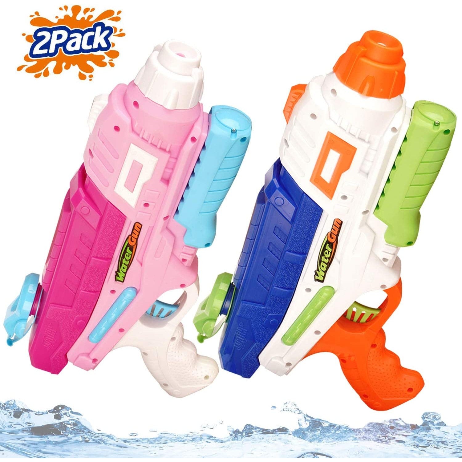 Set 2x Pistol cu Apa pentru Copii, Rezervor, Pentru Piscina/Plaja, Kaveny, 6ani+, Roz + Albastru, 600 ML