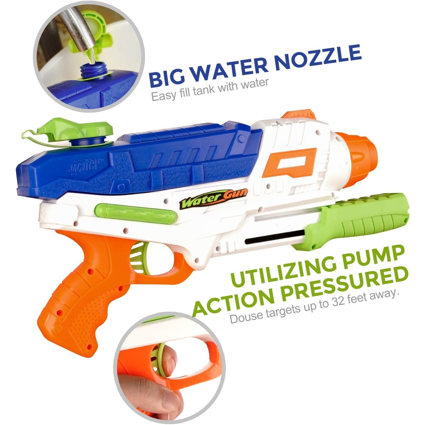 Set 2x Pistol cu Apa pentru Copii, Rezervor, Pentru Piscina/Plaja, Kaveny, 6ani+, Roz + Albastru, 600 ML