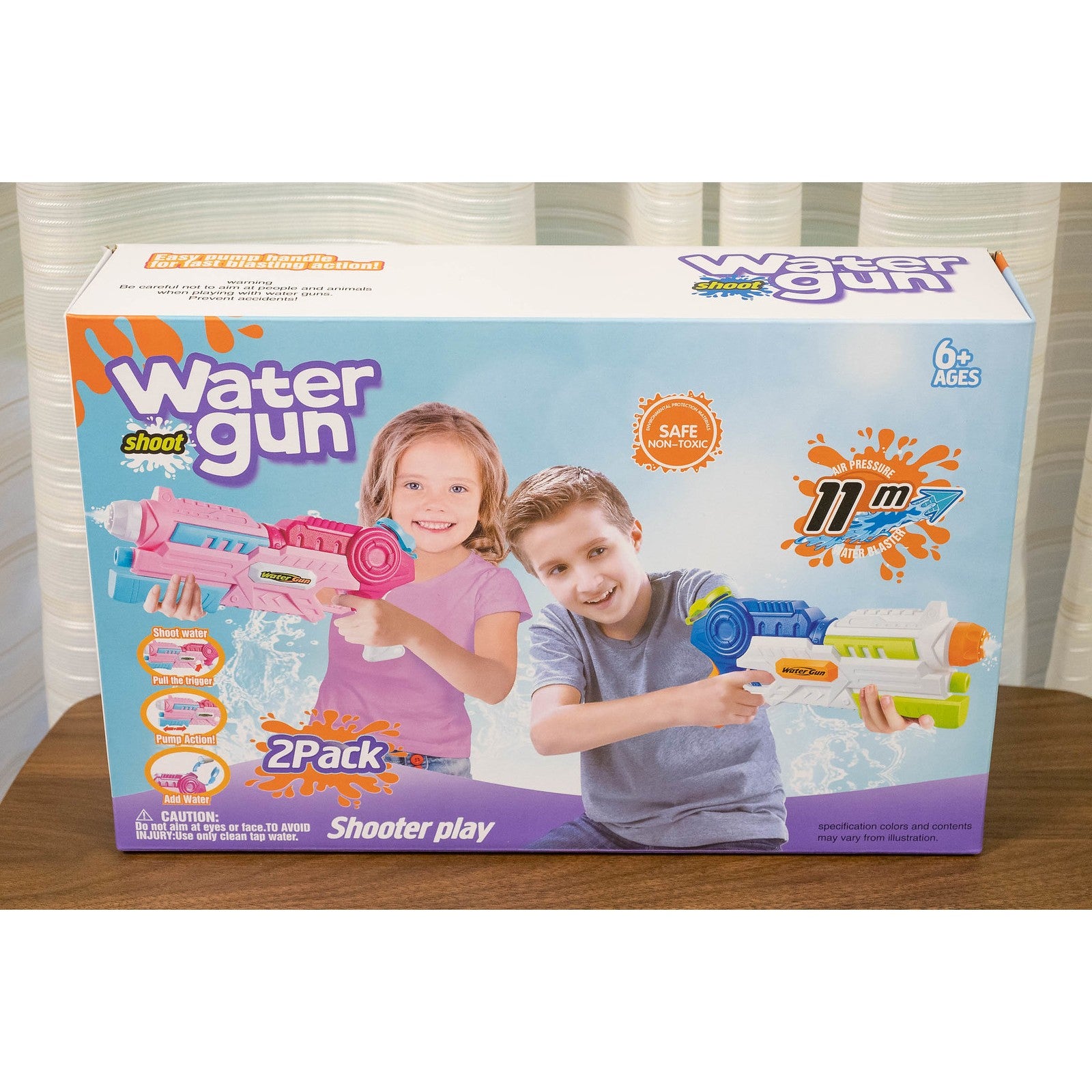 Set 2x Pistol cu Apa pentru Copii, Rezervor, Pentru Piscina/Plaja, Kaveny, 6ani+, Roz + Albastru, 1000 ML