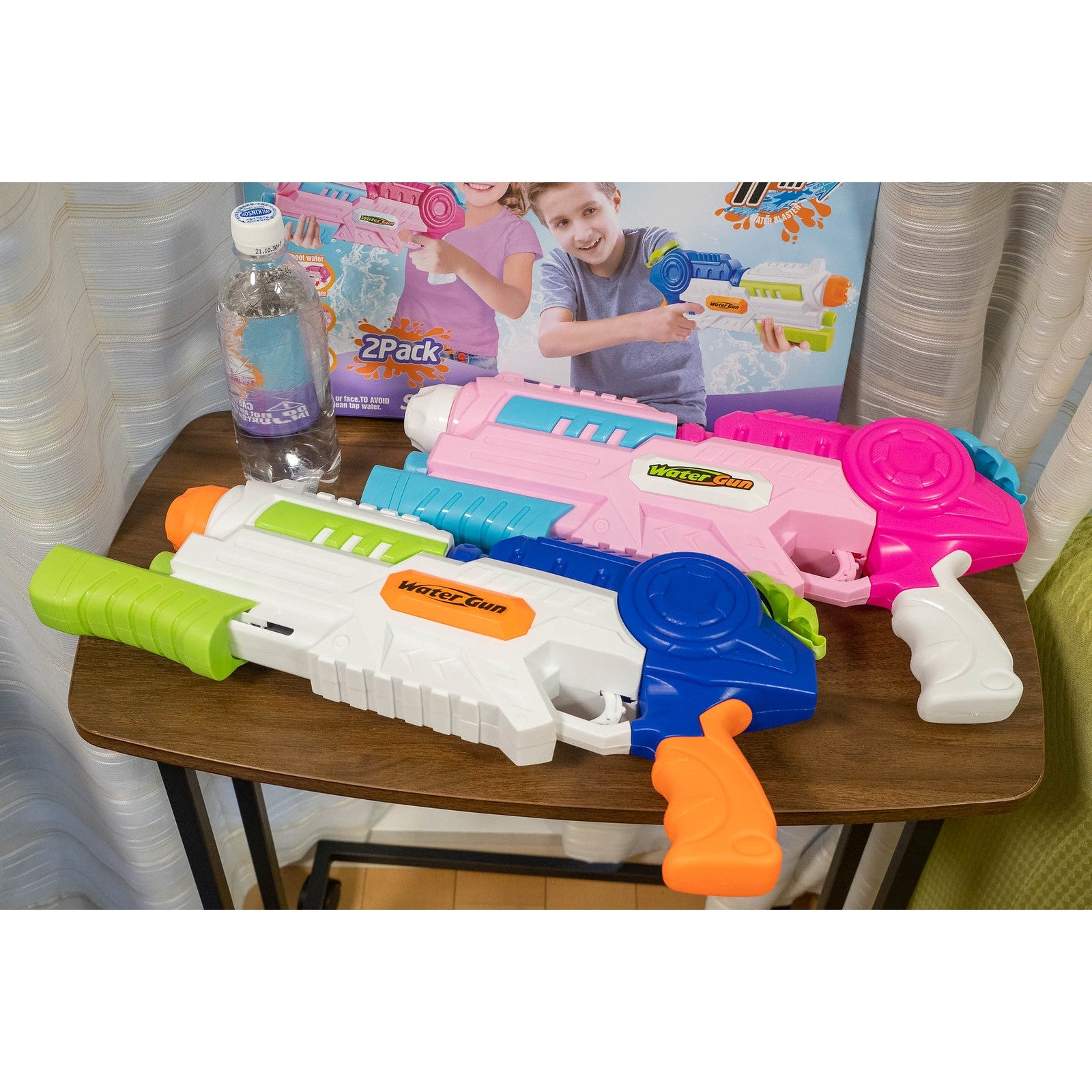 Set 2x Pistol cu Apa pentru Copii, Rezervor, Pentru Piscina/Plaja, Kaveny, 6ani+, Roz + Albastru, 1000 ML