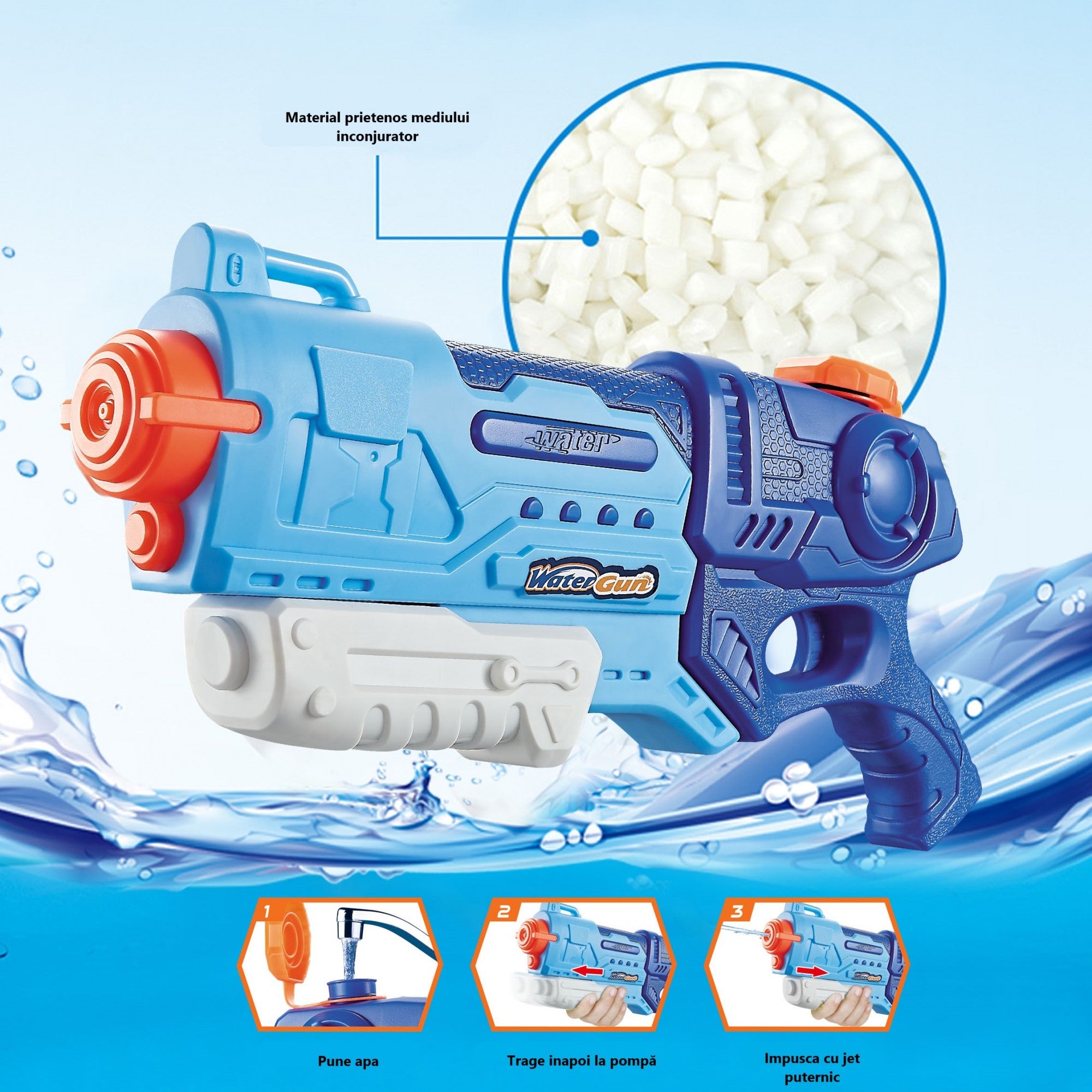 Pistol cu Apa pentru Copii, Rezervor, Pentru Piscina/Plaja, Kaveny, 6ani+,  Albastru, 990ML