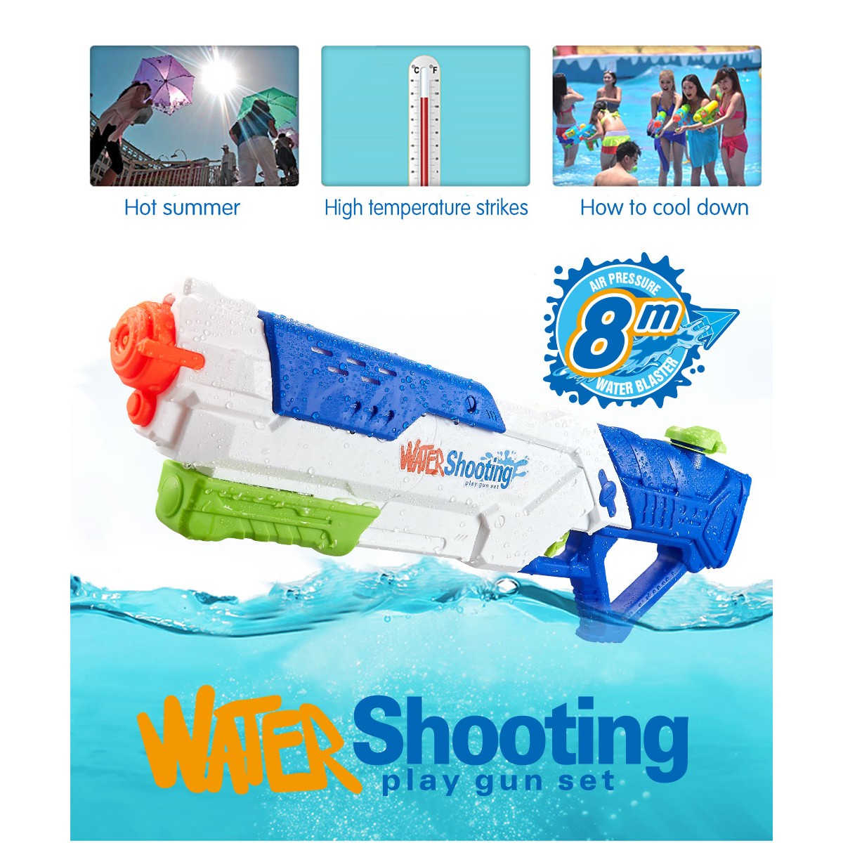 Pistol cu Apa pentru Copii, Rezervor, Pentru Piscina/Plaja, Kaveny, 6ani+,  Multicolor, 1200ML