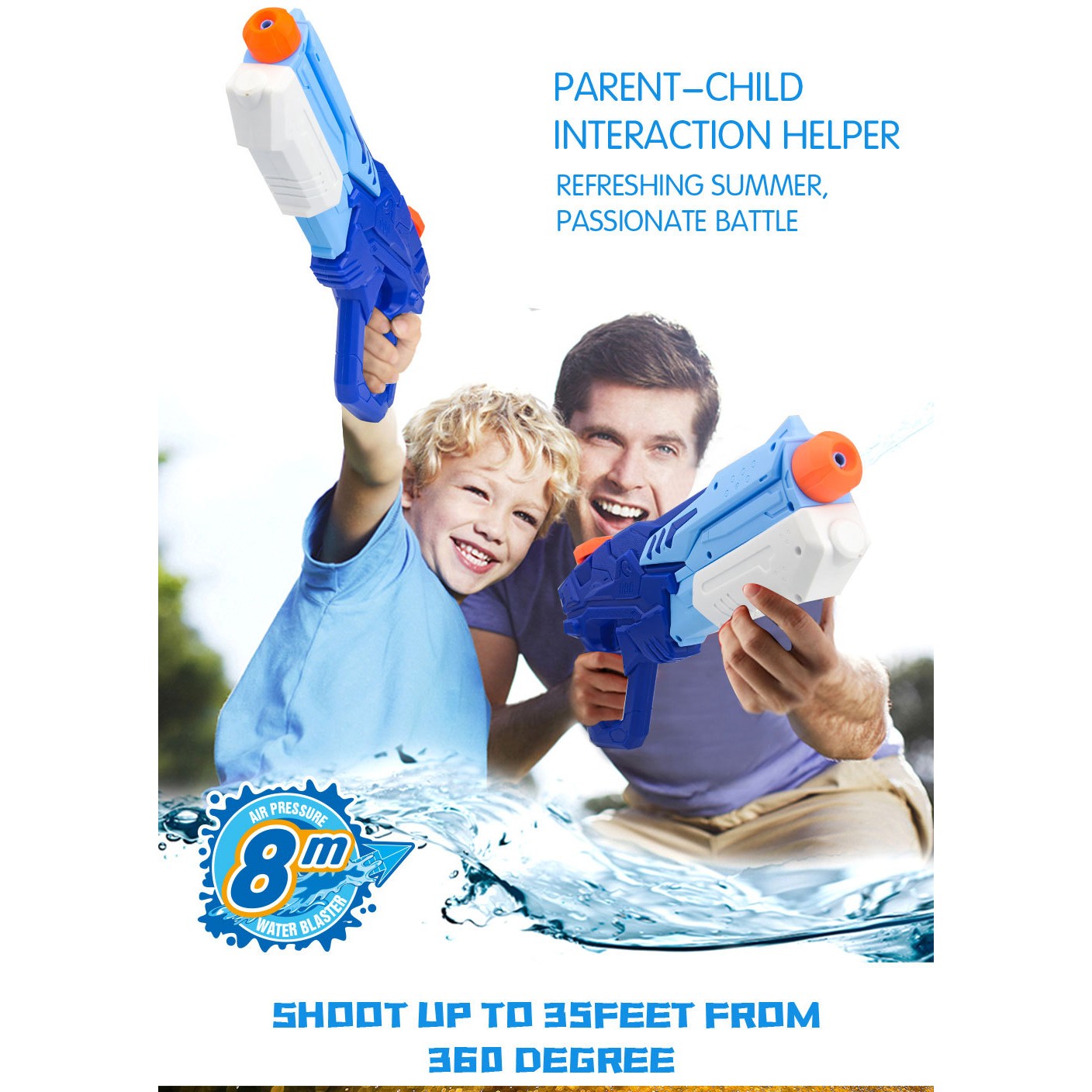 Pistol cu Apa pentru Copii, Rezervor, Pentru Piscina/Plaja, Kaveny, 6ani+,  Albastru, 600ML