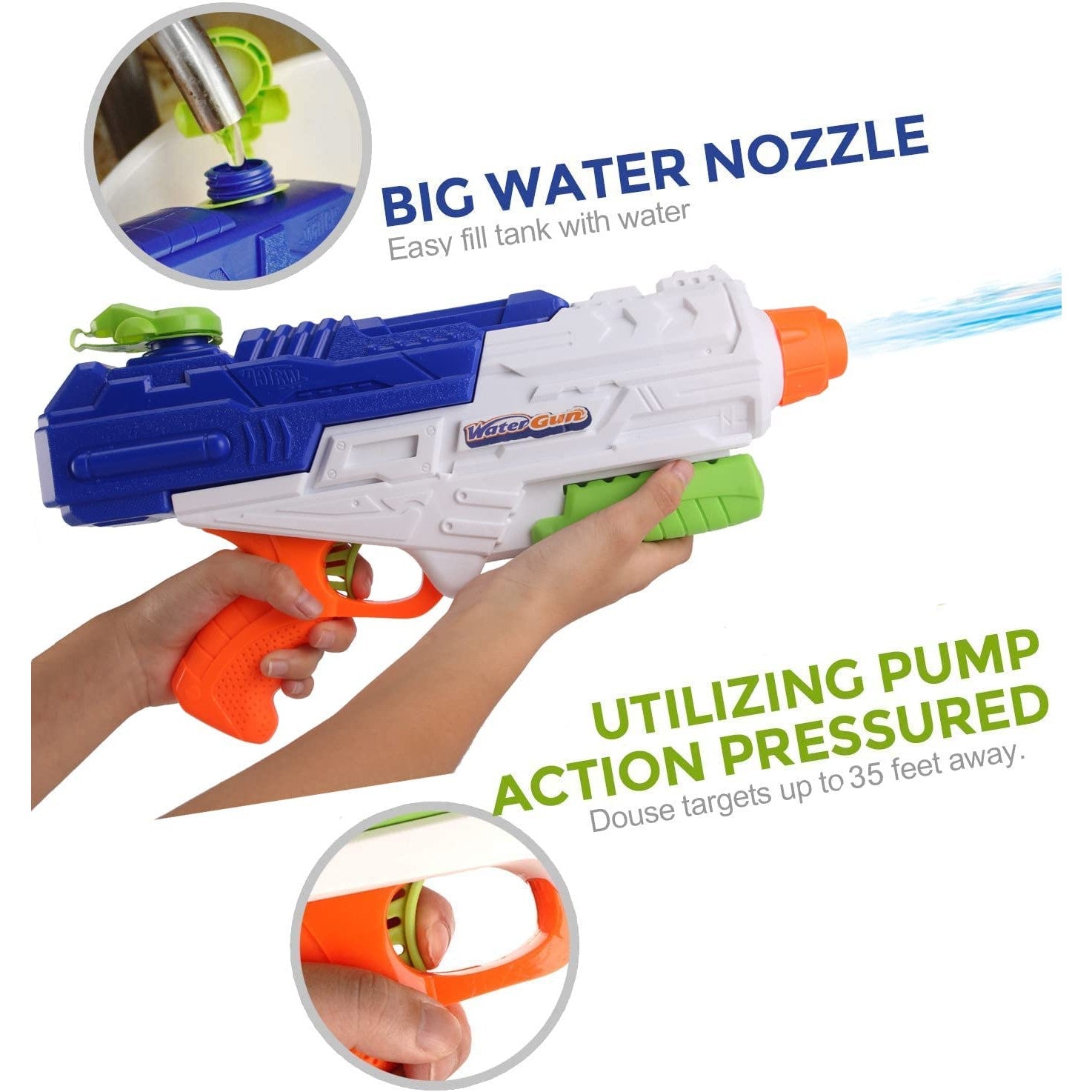 Set 2x Pistol cu Apa pentru Copii, Rezervor, Pentru Piscina/Plaja, Kaveny, 6ani+, Roz + Albastru, 1200 ML