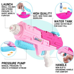 Set 2x Pistol cu Apa pentru Copii, Rezervor, Pentru Piscina/Plaja, Kaveny, 6ani+, Roz + Albastru, 1200 ML