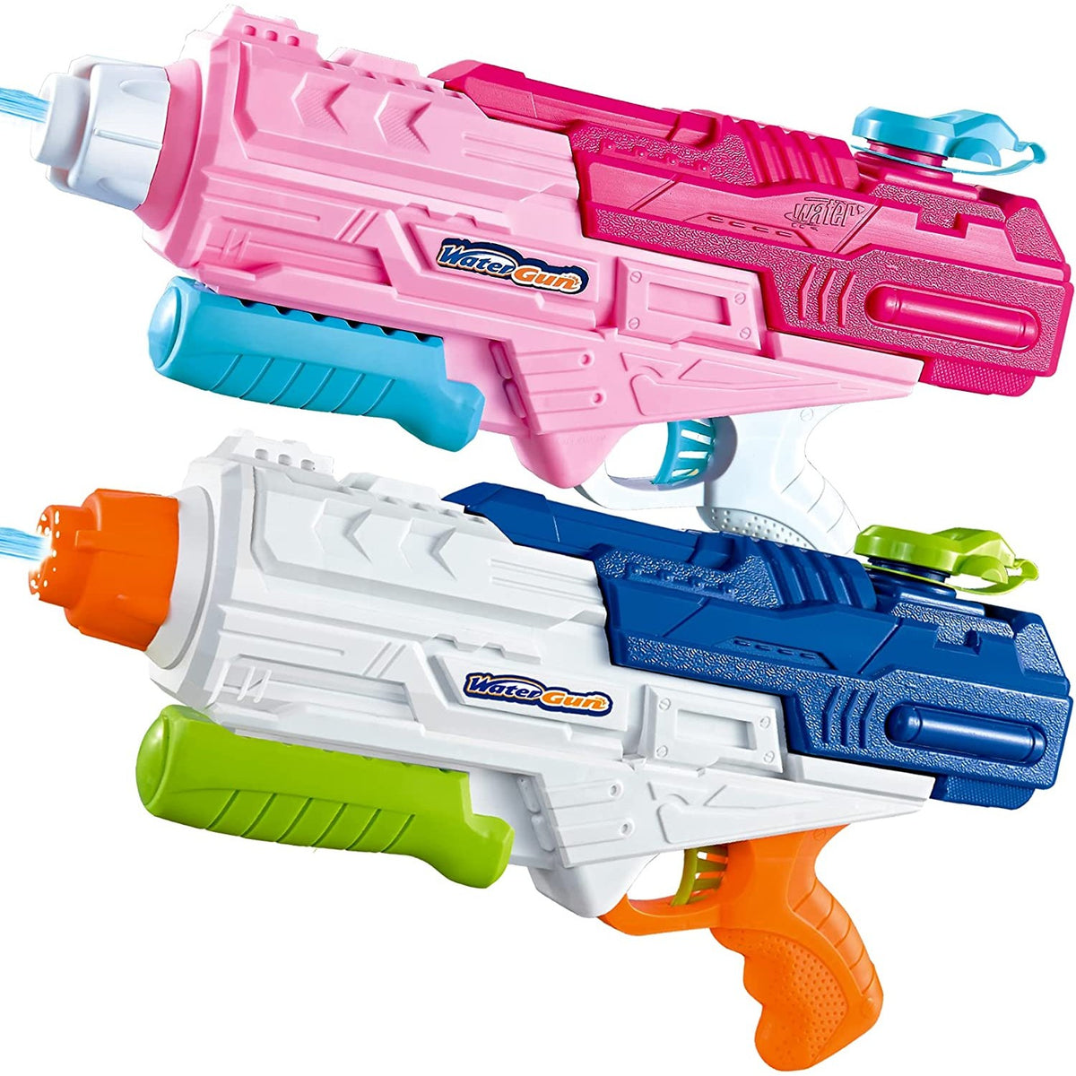 Set 2x Pistol cu Apa pentru Copii, Rezervor, Pentru Piscina/Plaja, Kaveny, 6ani+, Roz + Albastru, 1200 ML