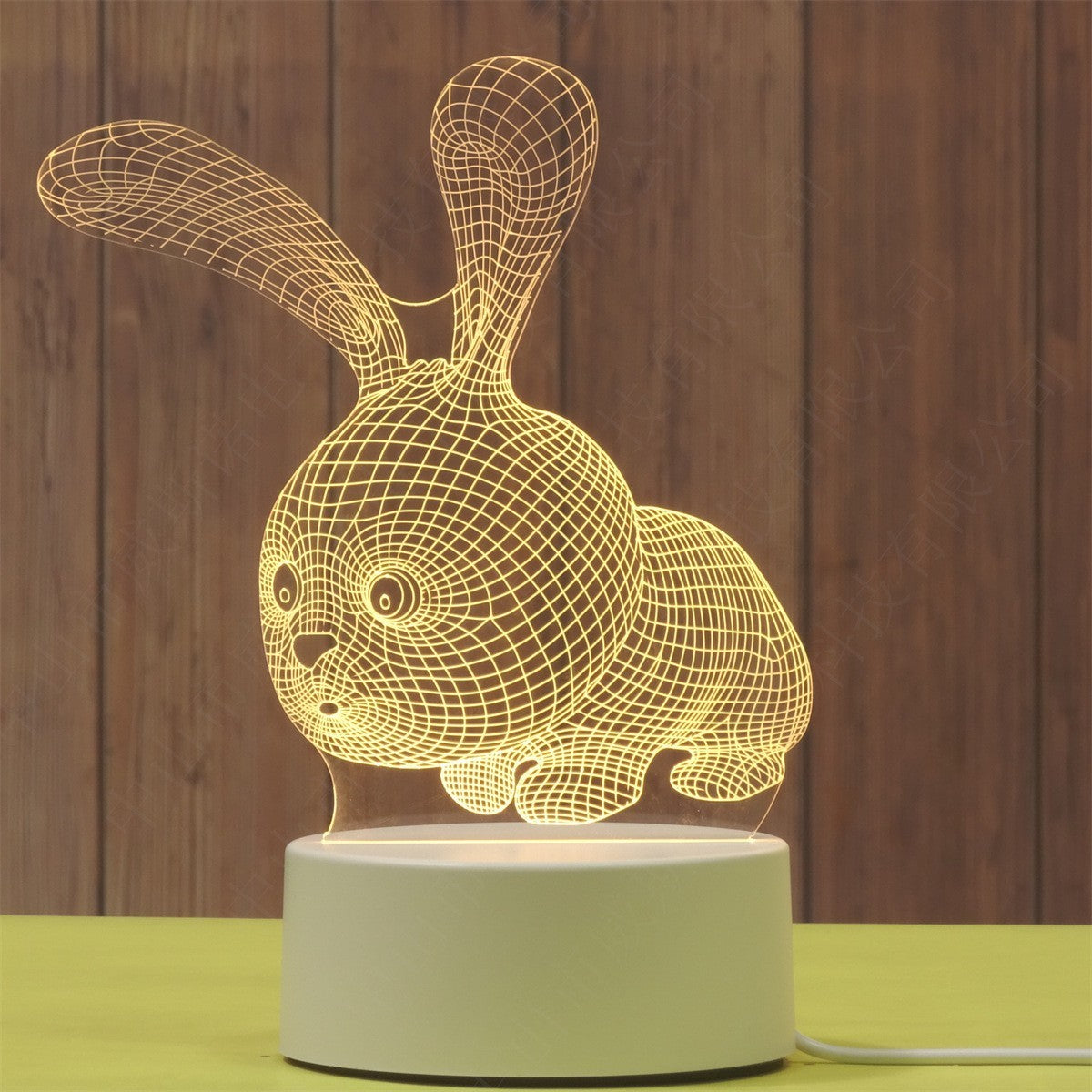 Lampa LED decorativa, Kaveny, 3D, Iepure, cu USB si baterii, 20 cm inaltime, din material acril, lumina multicolora si telecomanda inclusa, alb