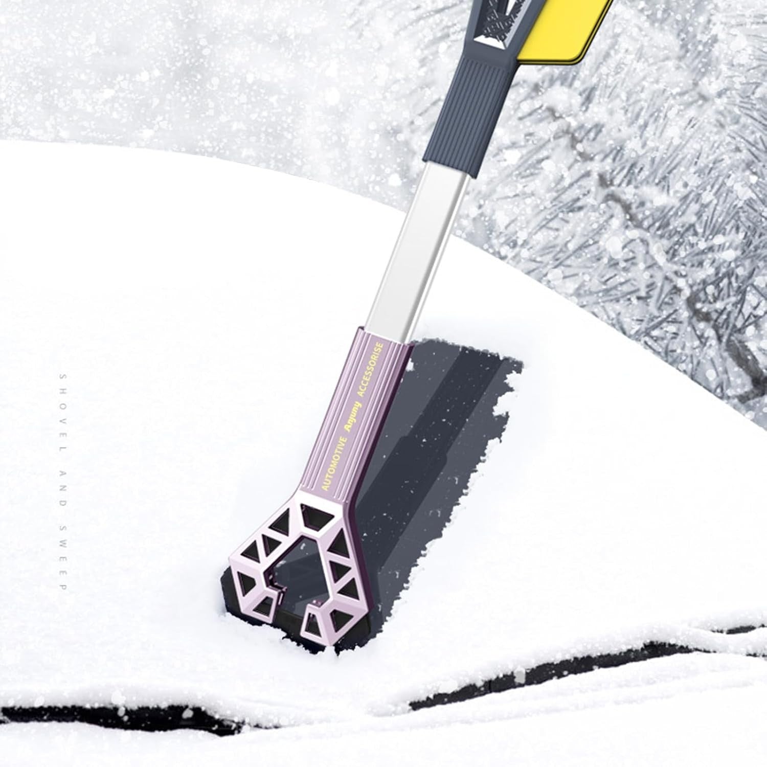 Racleta Auto pentru Zapada cu Doua Capete, Kadeny, Universala, Deszapezire Masina, cu Maner, Ergonomica, Detasabila, pentru Geamuri si Caroserie, Usor de Utilizat, 61x12.5 cm, Mov