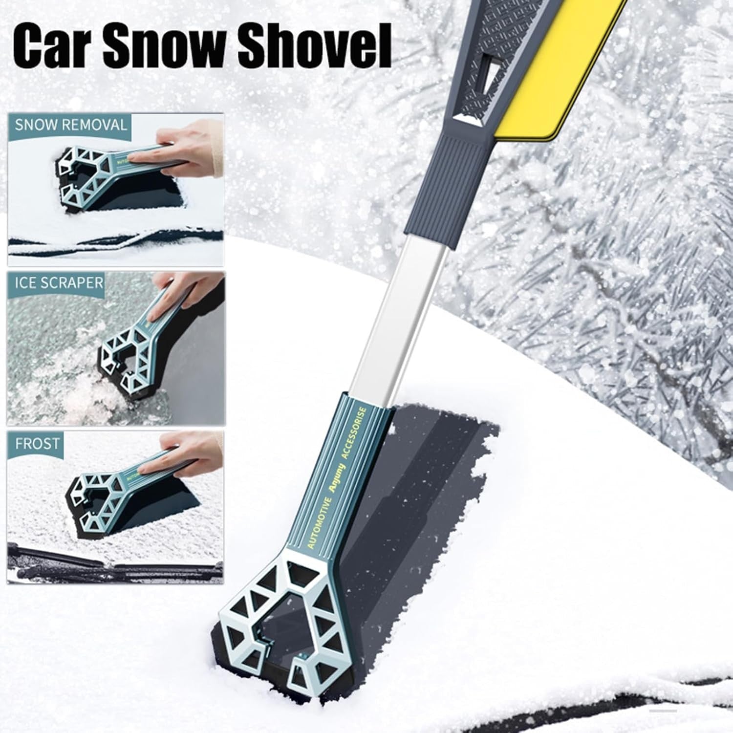 Racleta Auto pentru Zapada cu Doua Capete, Kadeny, Universala, Deszapezire Masina, cu Maner, Ergonomica, Detasabila, pentru Geamuri si Caroserie, Usor de Utilizat, 61x12.5 cm, Albastru