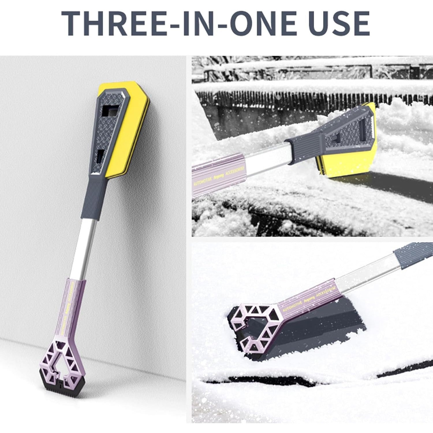Racleta Auto pentru Zapada cu Doua Capete, Kadeny, Universala, Deszapezire Masina, cu Maner Lung, Ergonomica, Detasabila, pentru Geamuri si Caroserie, Usor de Utilizat, 67x12.5 cm, Mov