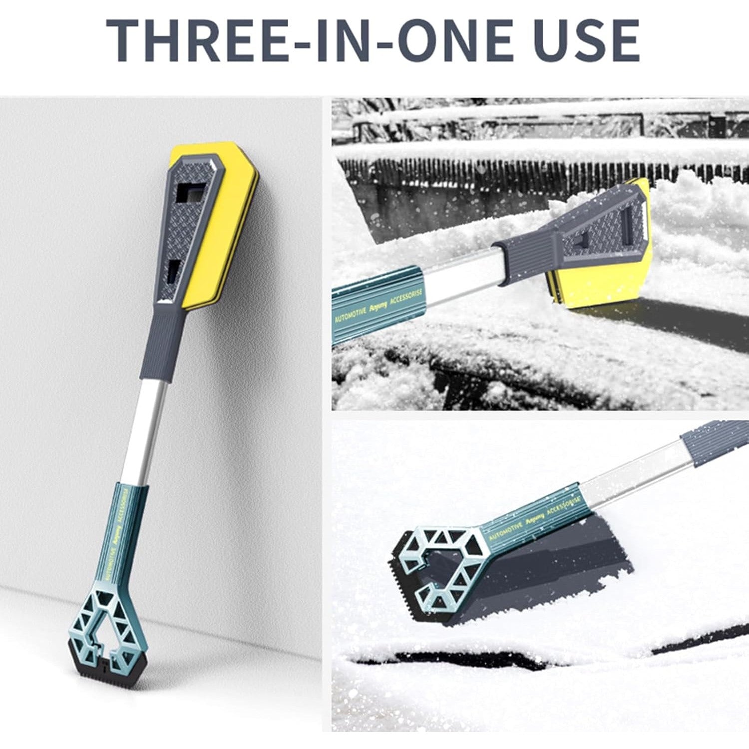 Racleta Auto pentru Zapada cu Doua Capete, Kadeny, Universala, Deszapezire Masina, cu Maner Lung, Ergonomica, Detasabila, pentru Geamuri si Caroserie, Usor de Utilizat, 67x12.5 cm, Albastru