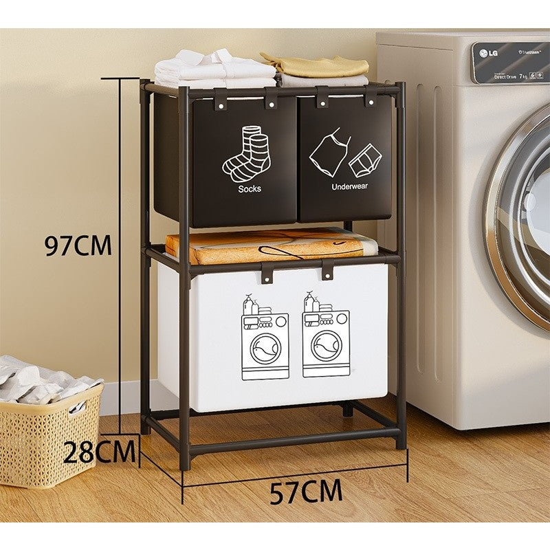 Cos de Rufe, Kadeny, cu 2 Etaje, Kadeny, 3 Cosuri, Cadru de Otel Inoxidabil, 97x28x57 cm, Negru