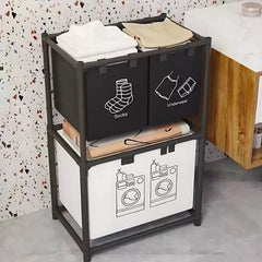 Cos de Rufe, Kadeny, cu 2 Etaje, Kadeny, 3 Cosuri, Cadru de Otel Inoxidabil, 97x28x57 cm, Negru