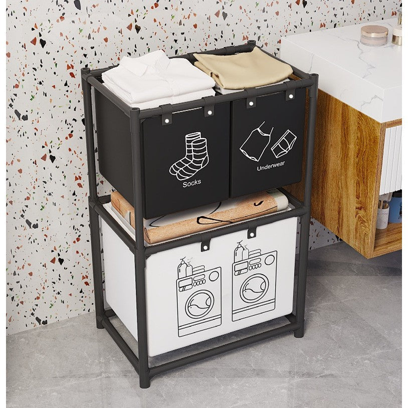 Cos de Rufe, Kadeny, cu 2 Etaje, Kadeny, 3 Cosuri, Cadru de Otel Inoxidabil, 97x28x57 cm, Negru