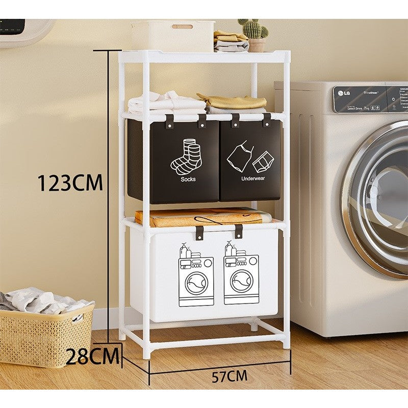 Cos de Rufe, Kadeny, 3 Rafturi, 3 Cosuri, Cadru de Otel Inoxidabil, 123x28x57 cm, Alb