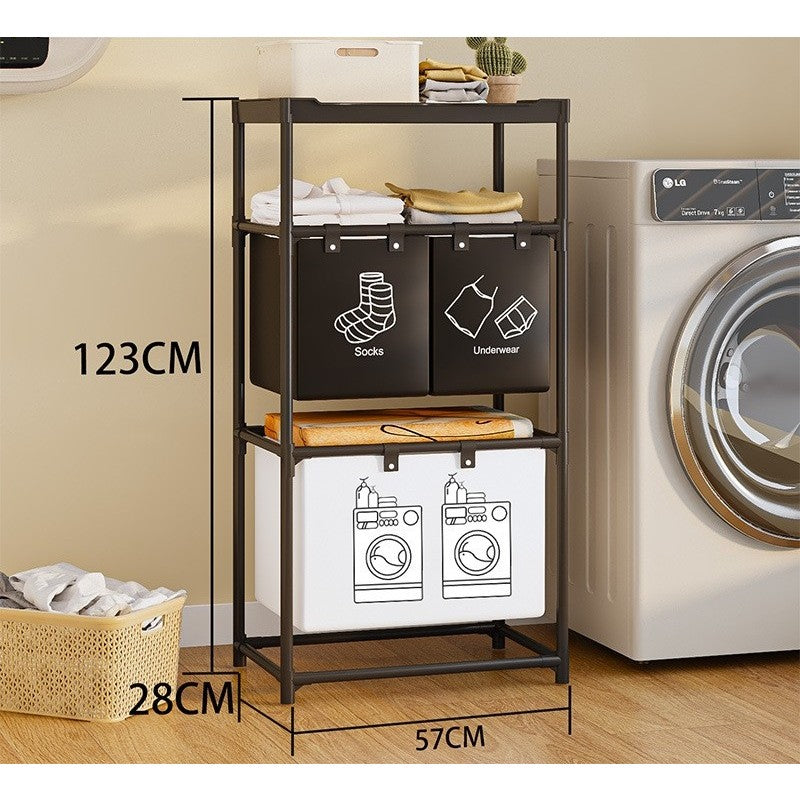 Cos de Rufe, Kadeny, 3 Rafturi, 3 Cosuri, Cadru de Otel Inoxidabil, 123x28x57 cm, Negru