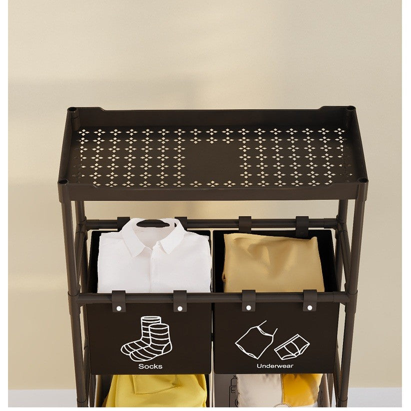 Cos de Rufe, Kadeny, 3 Rafturi, 3 Cosuri, Cadru de Otel Inoxidabil, 123x28x57 cm, Negru