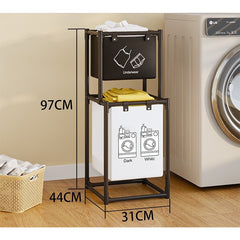 Cos de Rufe, Kadeny, cu 2 Etaje, 2 Cosuri, Cadru de Otel Inoxidabil, 97x44x31 cm, Negru