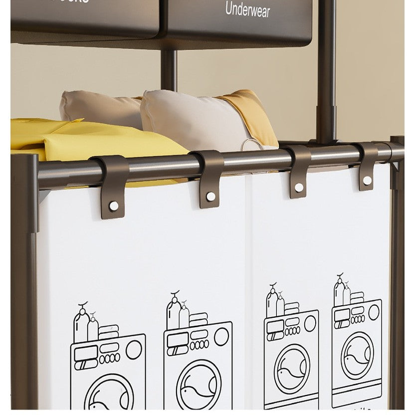 Cos de Rufe, Kadeny, cu 2 Etaje, 2 Cosuri, Cadru de Otel Inoxidabil, 97x44x31 cm, Negru