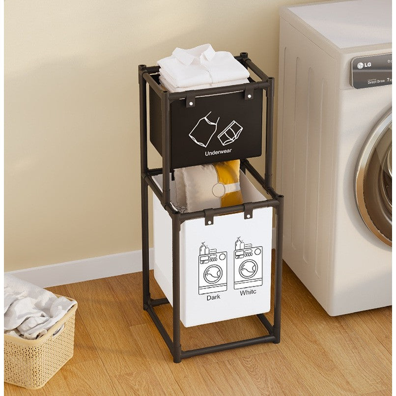 Cos de Rufe, Kadeny, cu 2 Etaje, 2 Cosuri, Cadru de Otel Inoxidabil, 97x44x31 cm, Negru