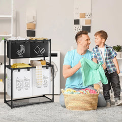 Cos de Rufe, Kadeny, cu 2 Etaje, 4 Cosuri, Cadru de Otel Inoxidabil, 97x44x57 cm, Negru