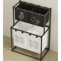 Cos de Rufe, Kadeny, cu 2 Etaje, 4 Cosuri, Cadru de Otel Inoxidabil, 97x44x57 cm, Negru