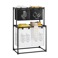 Cos de Rufe, Kadeny, cu 2 Etaje, 4 Cosuri, Cadru de Otel Inoxidabil, 97x44x57 cm, Negru