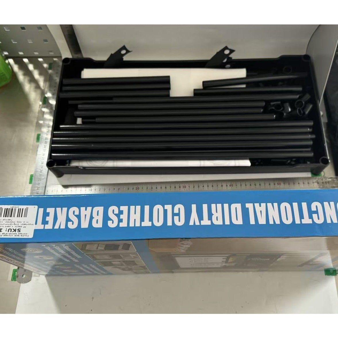 Cos de Rufe, Kadeny, 3 Rafturi, 4 Cosuri, Cadru de Otel Inoxidabil, 123x44x57 cm, Negru