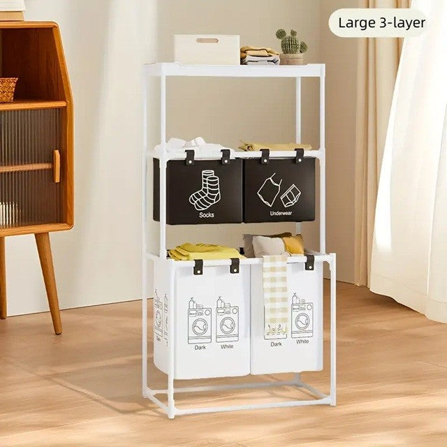 Cos de Rufe, Kadeny, 3 Rafturi, 4 Cosuri, Cadru de Otel Inoxidabil, 123x28x57 cm, 123x44x57 cm, Alb